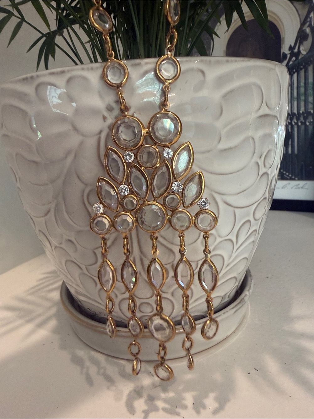 Rachel Zoe Gold-Tone Clear Crystal Fringe Pendant Necklace - Picture 6 of 7
